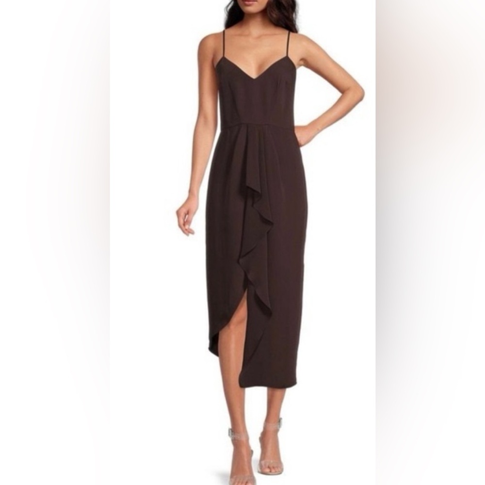 Gianni Bini Asymmetrical Hemline Midi Dress-Brown (Size 0)